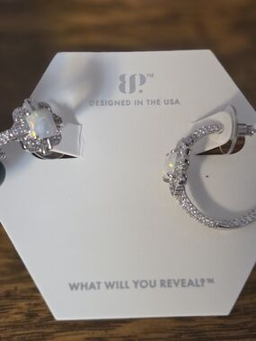 bp Opal and Cubic Zirconia Silver-Tone Hoop Earrings